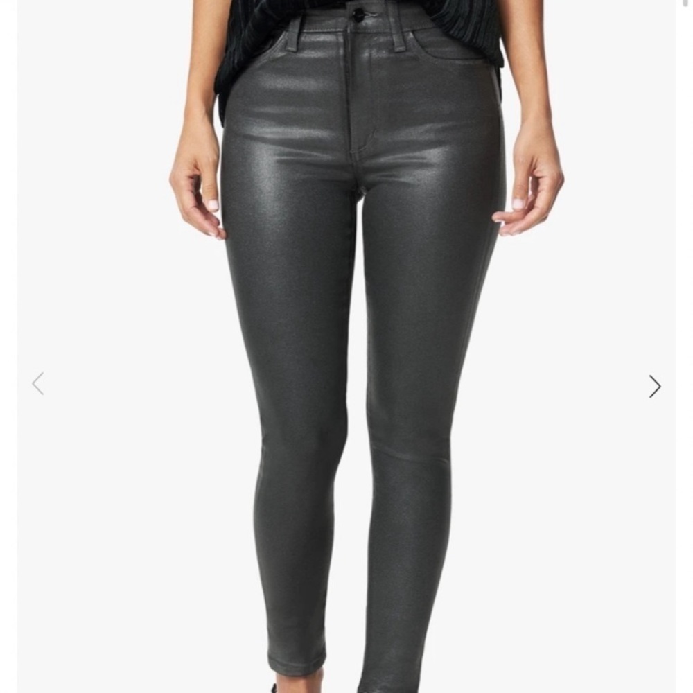 Joe’s Jeans New Gunmetal Leather Coated Jeans Wome’s Size 28 Mid Rise Skinny NWT